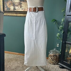 Vintage White 100% Cotton Jean Pencil Skirt w/ Brown Felt Belt